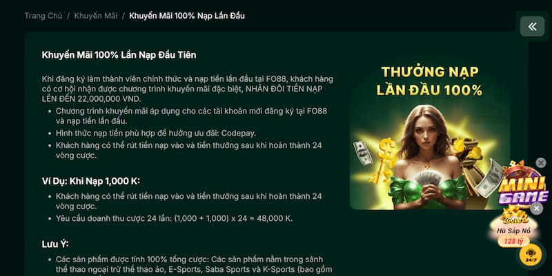 FO88 ưu đãi 100% giá trị thẻ nạp đầu