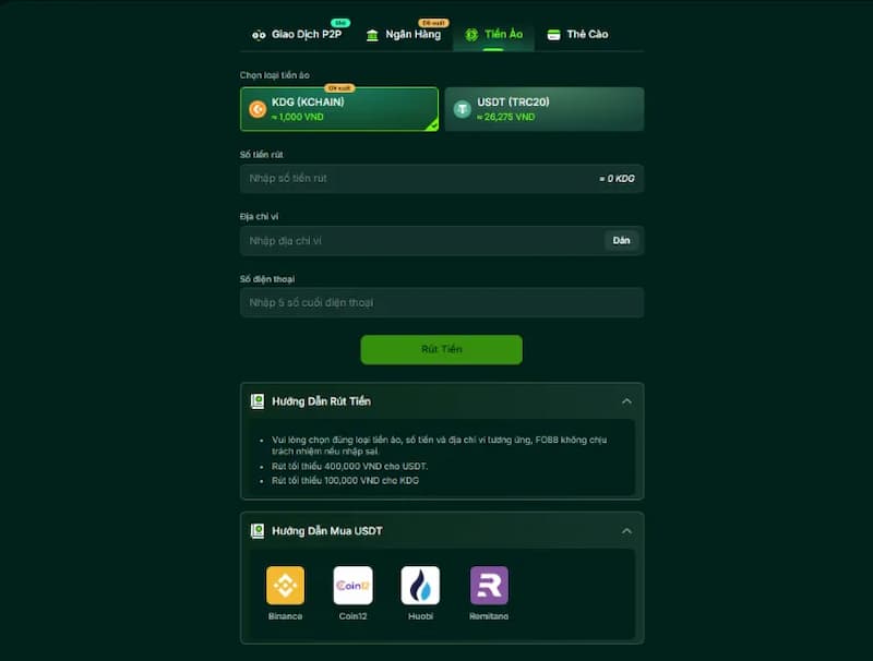 Rút thưởng FO88 qua tiền ảo nhanh